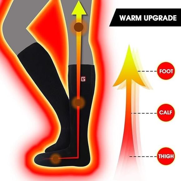 Heated Electric Socks Unisex Winter Warm Thermal Socks Skiing Hiking Camp Black - Picture 2 of 11